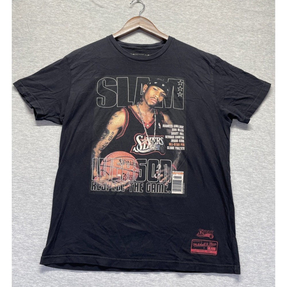 Philadelphia 76ers T-Shirt Mens M Black Allen Iverson Slam NBA Basketball Sports